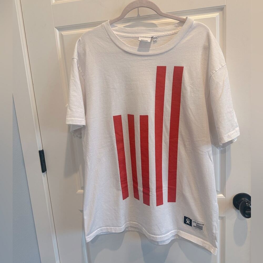 Good American XS/S GOODIES Red Flag Oversized White Graphic T-Shirt Tee Y2K